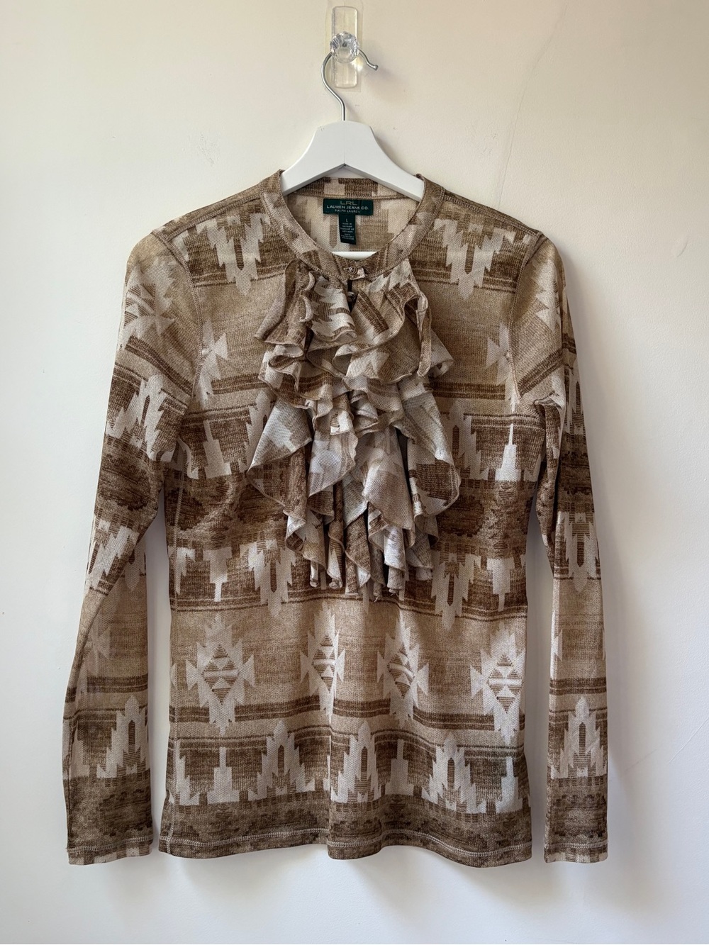 Lauren Ralph Lauren Mesh Ruffle-Front Top - Picture 2 of 14